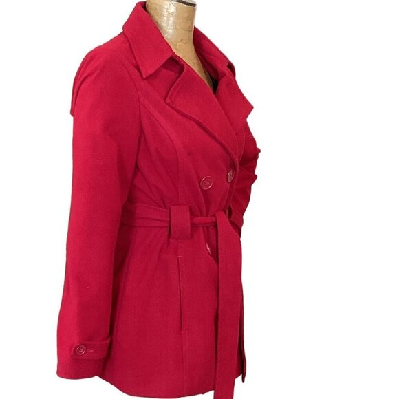 Jou Jou Red Peacoat/Trenchcoat Double Breasted Sz L #301C - Picture 4 of 9